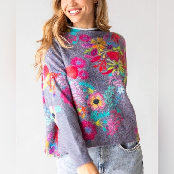 Natural Life Floral Cashmere-Like Mock Sweater  Charcoal Pink Poppy Size XS/S - Picture 10 of 11